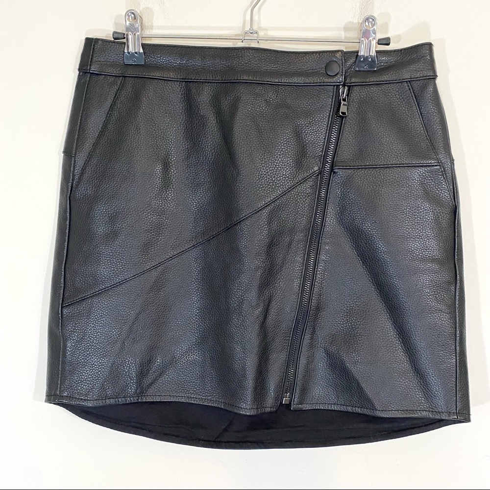 Tibi Pebbled Leather Asymmetric Exposed Zip Mini Skirt Black Moto Biker 2